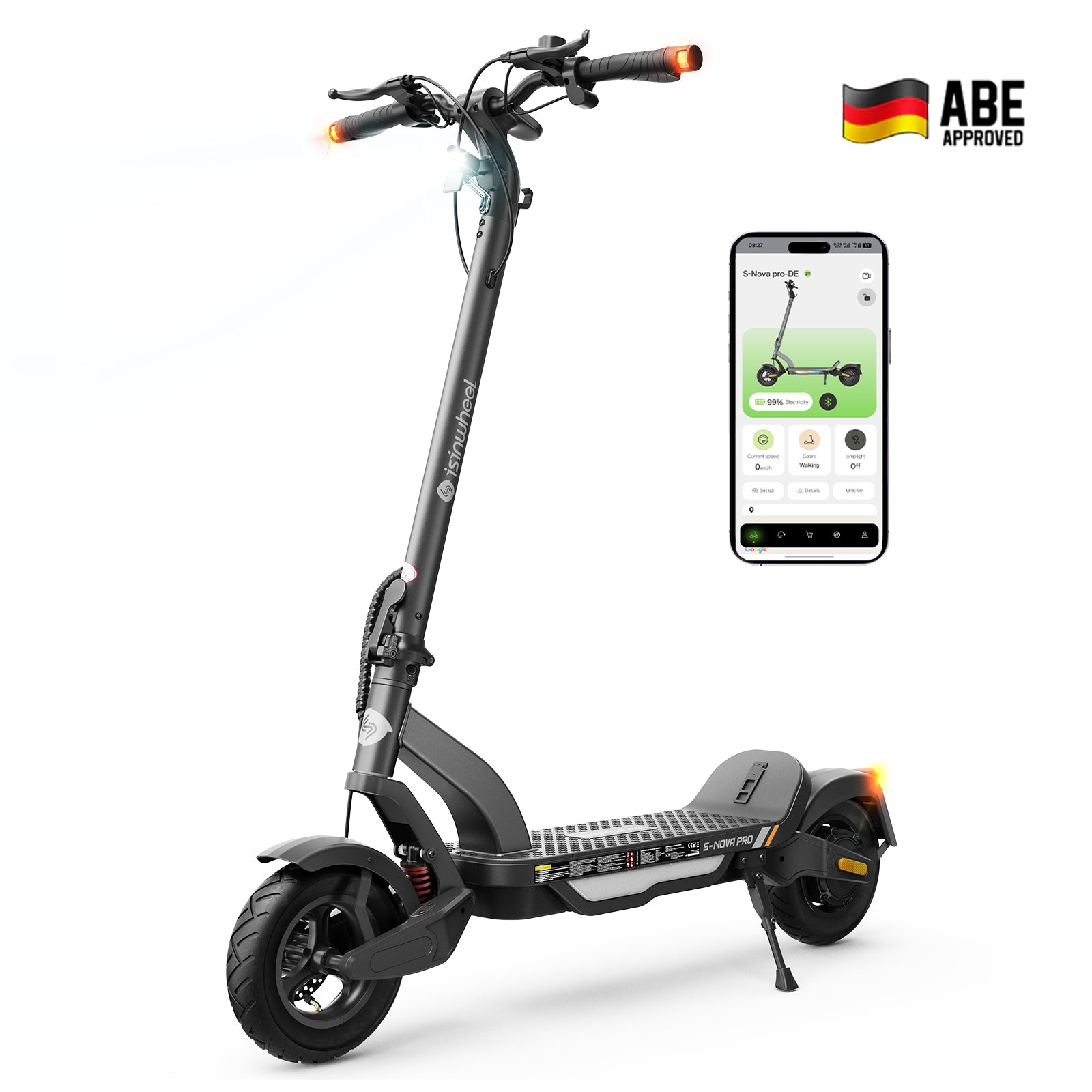isinwheel S-Nova Pro 70KM Urban Komfort-Pendler E-Scooter Mit Straßenzulassung(ABE, eKFV)