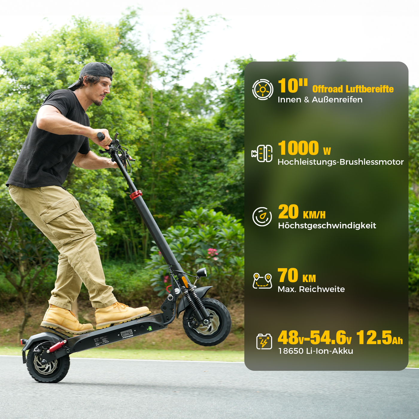 isinwheel T4 Offroad-E-Scooter Mit Straßenzulassung 1000W Motor 70KM Reichweite (ABE,eKFV)