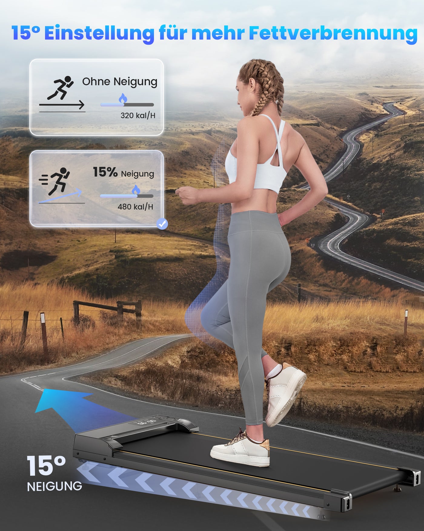 JT31 Walking Pad Laufband mit 15° Neigungsverstellung