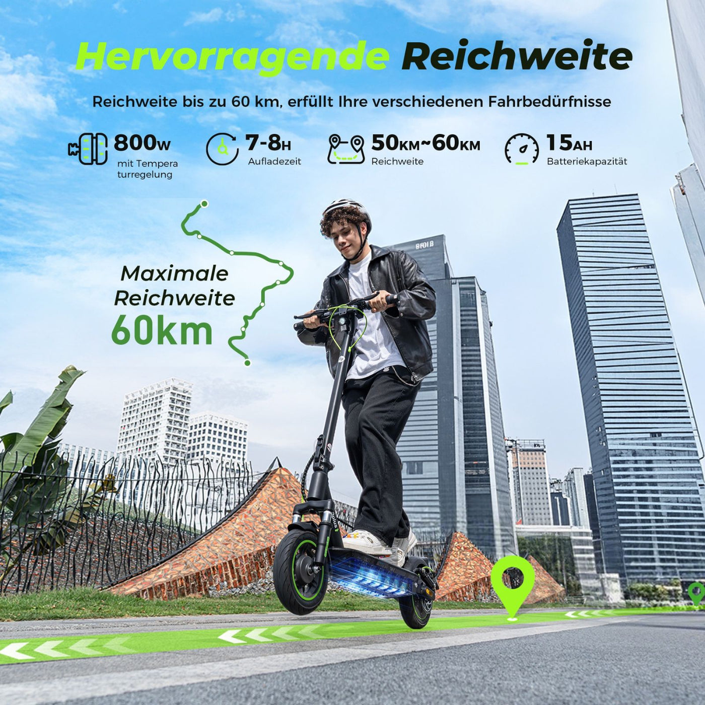 S10Plus E-Scooter Mit Straßenzulassung 800W Motor 60KM Reichweite (ABE,eKFV)