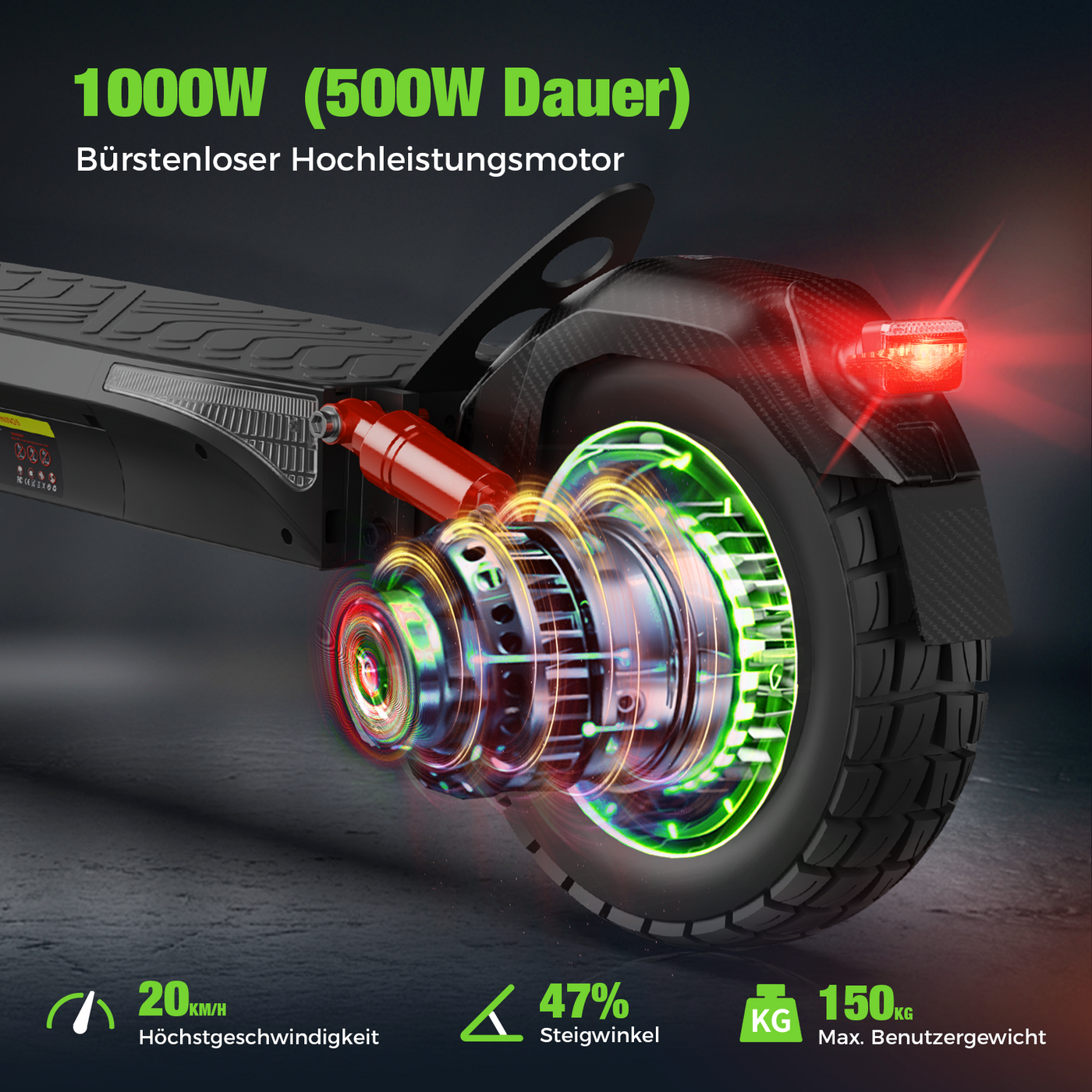 isinwheel T4 Offroad-E-Scooter Mit Straßenzulassung 1000W Motor 70KM Reichweite (ABE,eKFV)