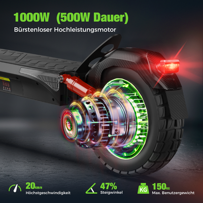 isinwheel T4 Offroad-E-Scooter Mit Straßenzulassung 1000W Motor 70KM Reichweite (ABE,eKFV)