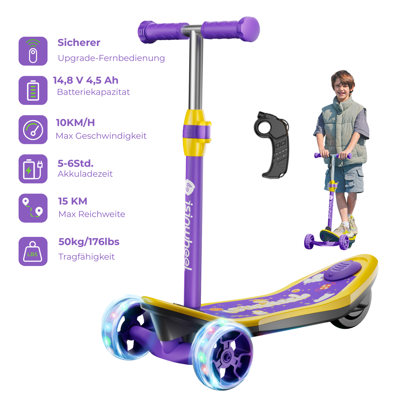 isinwheel S7/MiniSpider Elektroroller für Kinder und Jugendliche (Höhenverstellbar)