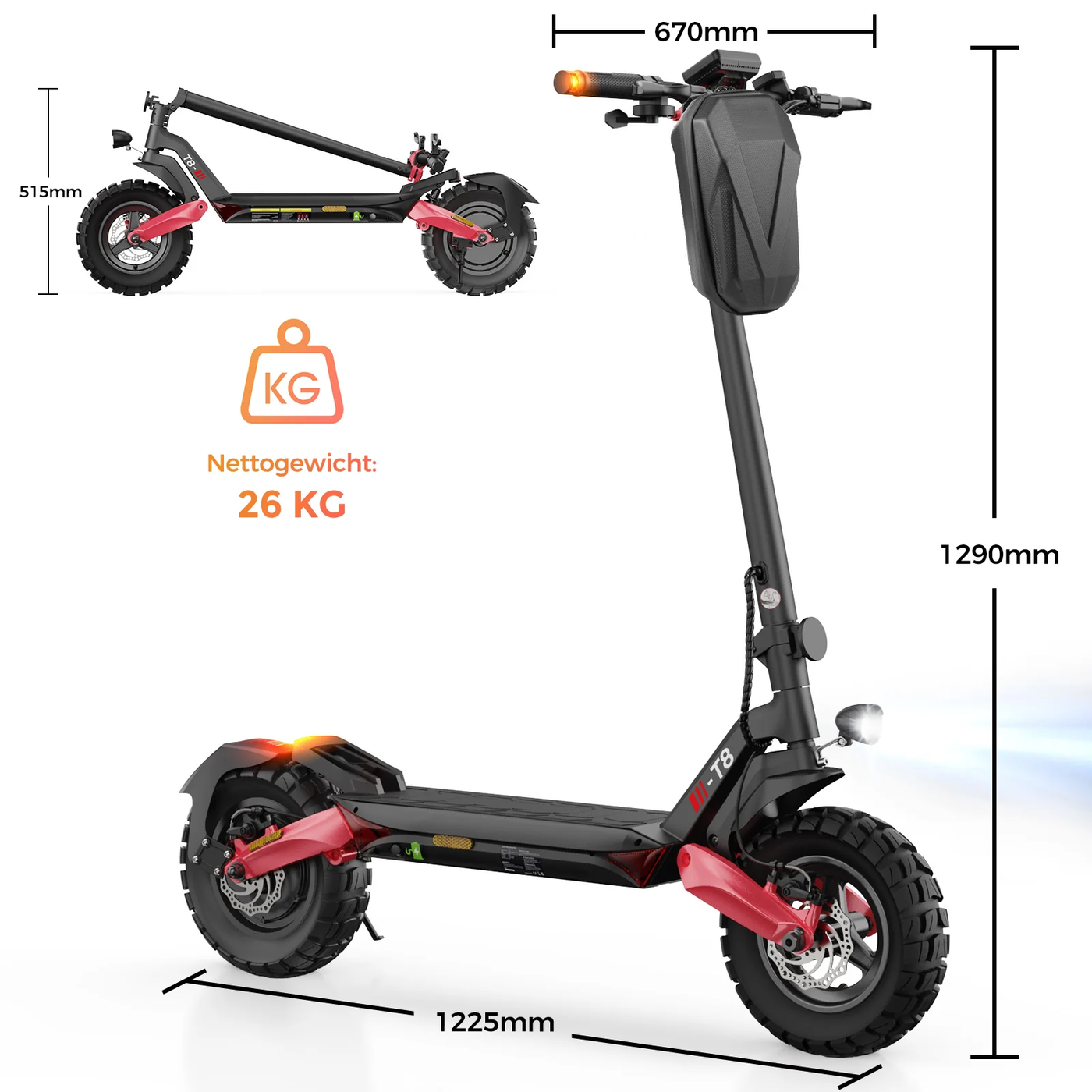 isinwheel T8 Offroad-E-Scooter Mit Straßenzulassung 1200W Motor 100KM Reichweite (ABE,eKFV)
