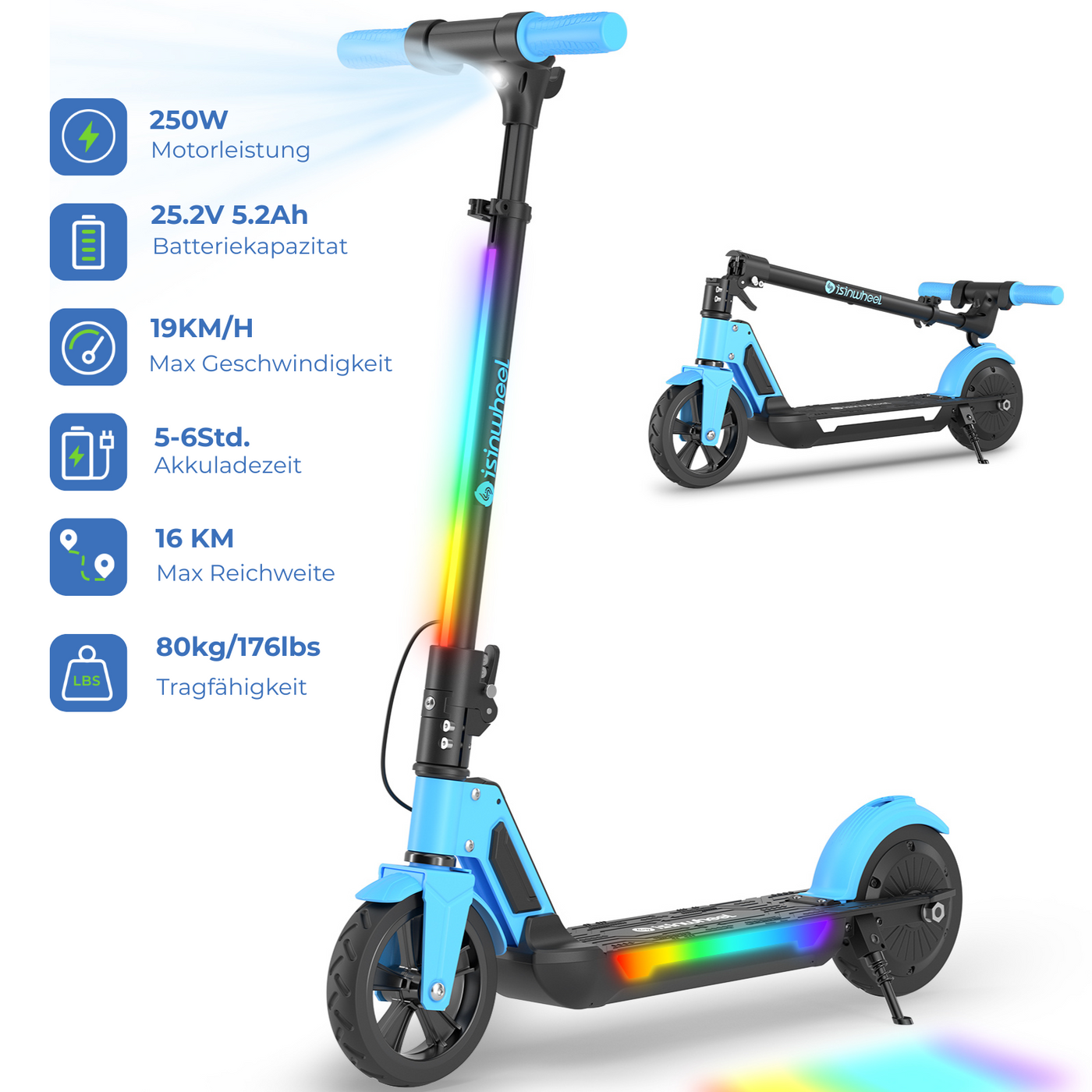 isinwheel S7/MiniSpider Elektroroller für Kinder und Jugendliche (Höhenverstellbar)