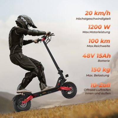 isinwheel T8 Offroad-E-Scooter Mit Straßenzulassung 1200W Motor 100KM Reichweite (ABE,eKFV)