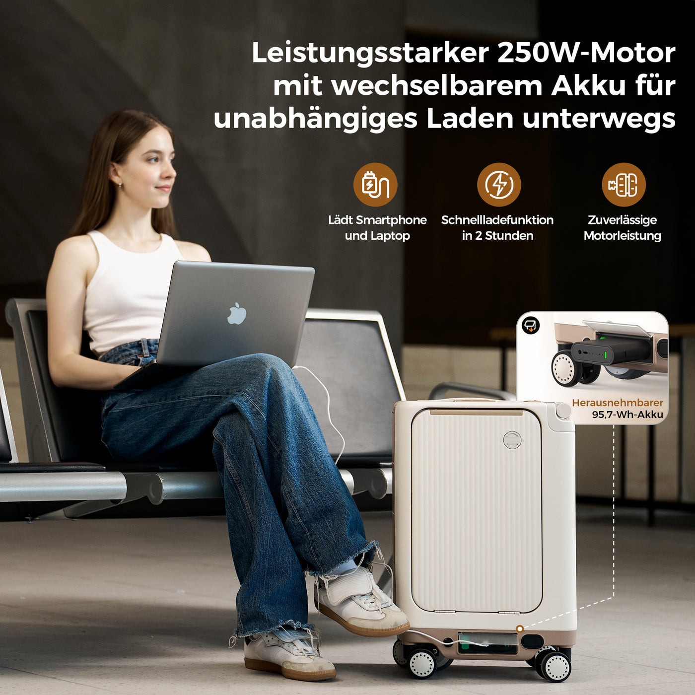 isinwheel 20-Zoll Elektro-Trolley, flugzeugtauglich für die Kabine
