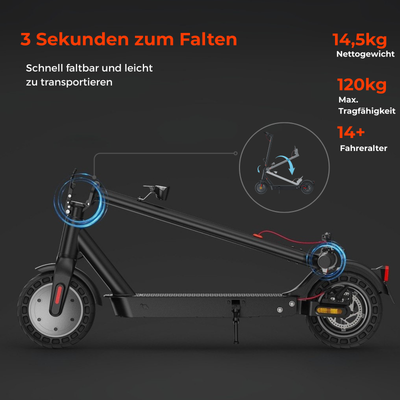 E9TMax E-Scooter Mit Straßenzulassung 500W 24,8Meilen (ABE,eKFV)