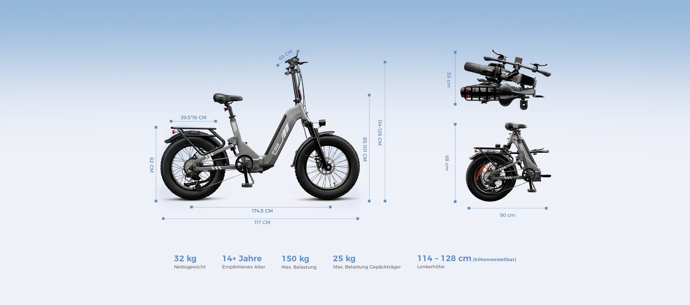afmetingen van de isinwheel EB8 opvouwbare elektrische fiets