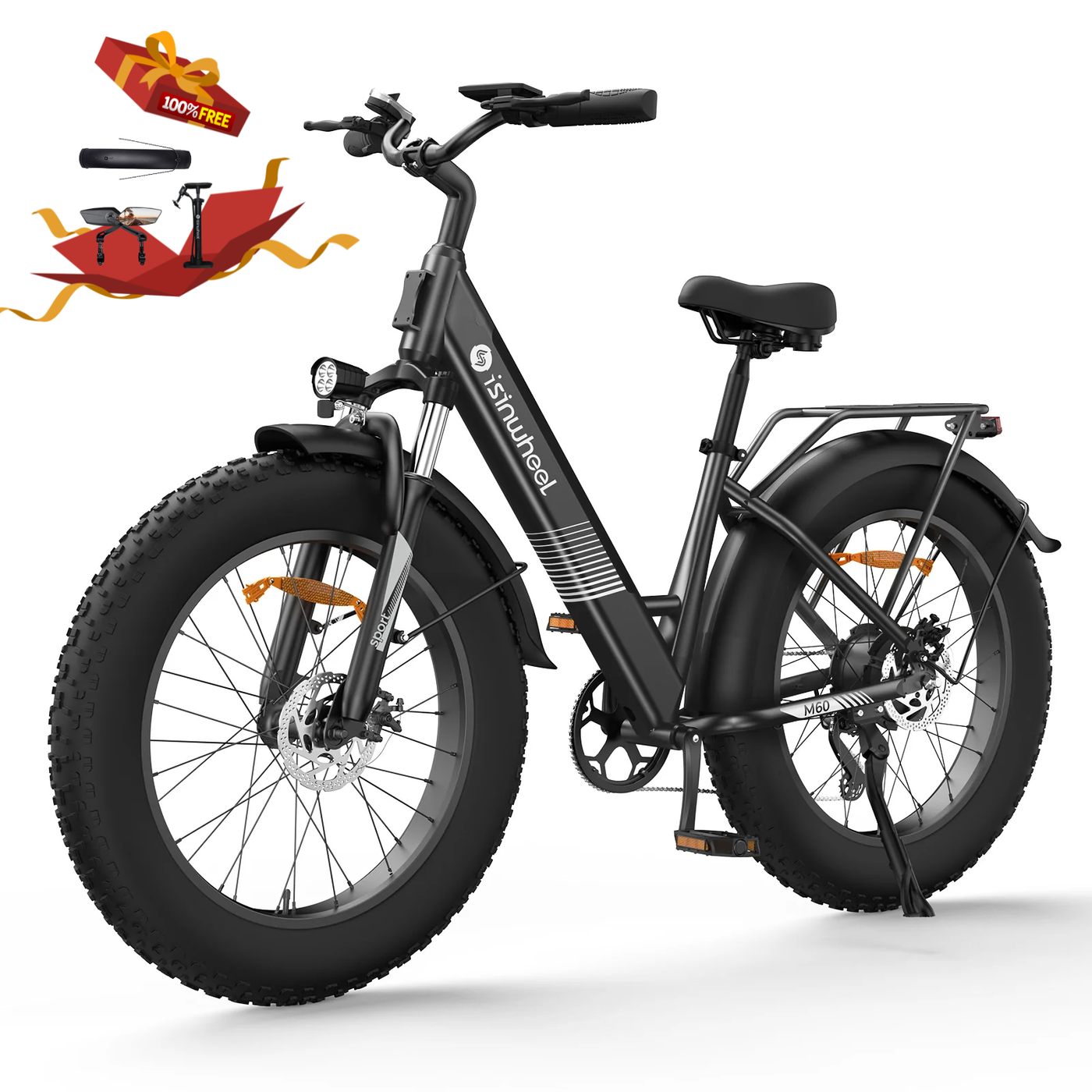 isinwheel M60 E-Bike Cruiser Fatbike mit 26 Zoll Fat Tires 750W Motor