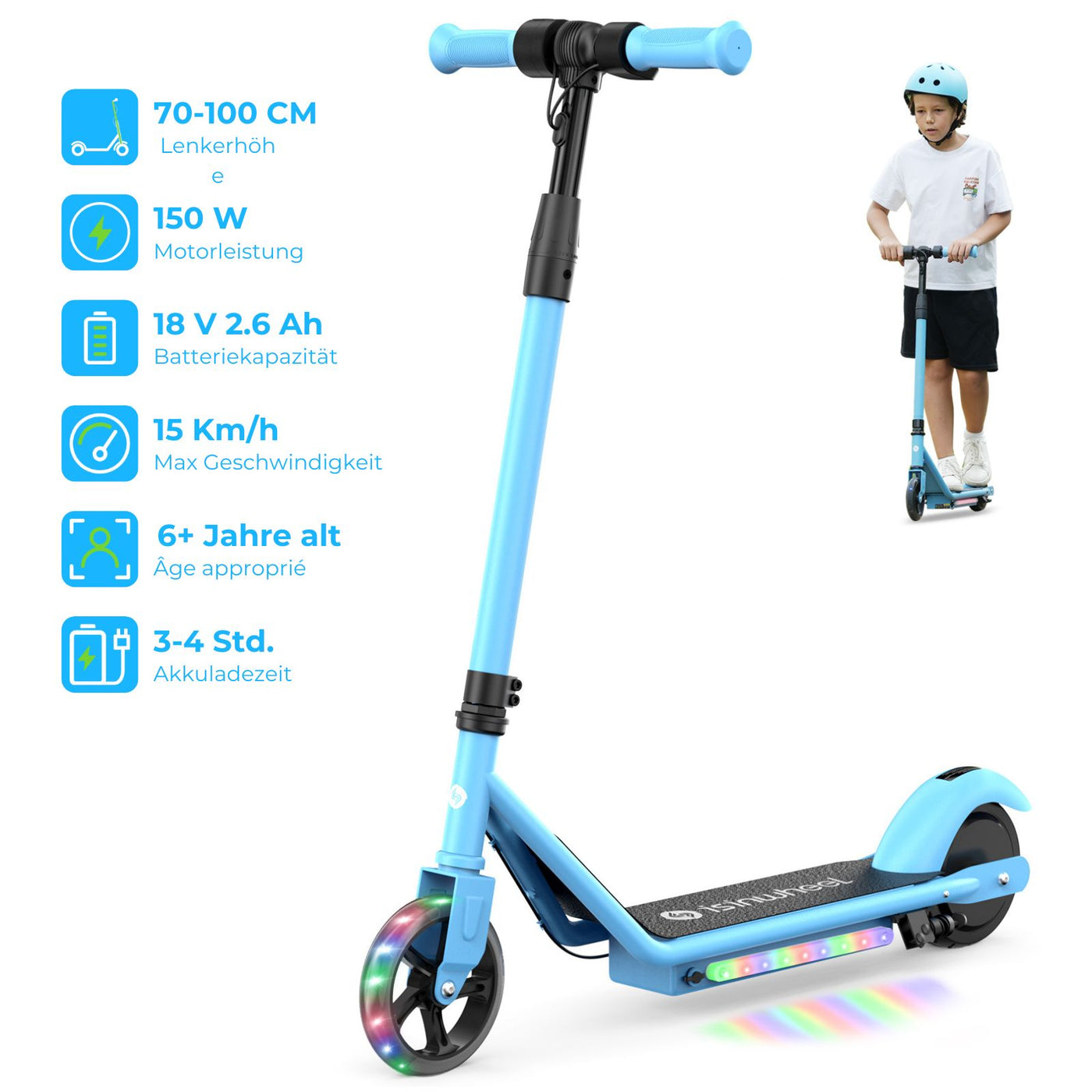 isinwheel Elektroroller für Kinder und Jugendliche (Höhenverstellbar)
