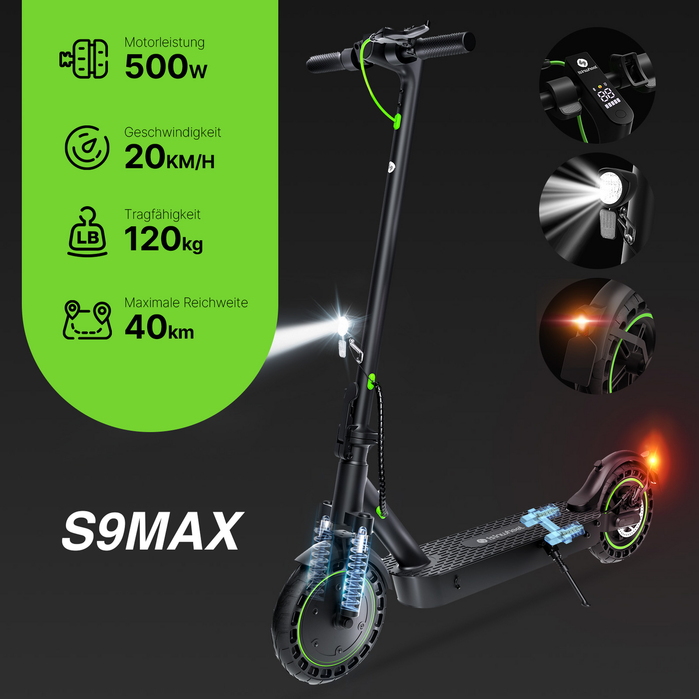 isinwheel T4 Offroad-E-Scooter Mit Straßenzulassung 1000W Motor 70KM Reichweite (ABE,eKFV)