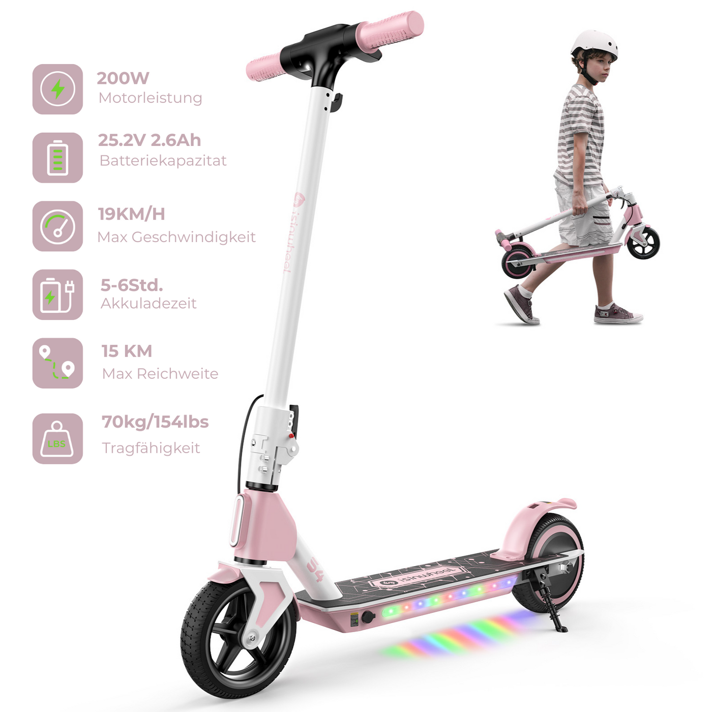 isinwheel MiniSpider 2-in-1 Elektro-Scooter und Skateboard für Kinder